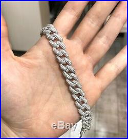Thick Curb Chain Bracelet 925 Silver Cubic Zirconia Gemstone 14K White Gold