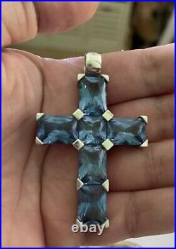 Thomas Sabo Extra Large CROSS Pendant Sterling Silver Blue Cubic Zirconia