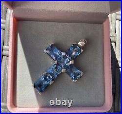 Thomas Sabo Extra Large CROSS Pendant Sterling Silver Blue Cubic Zirconia
