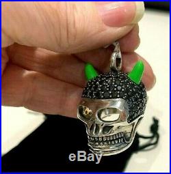 Thomas Sabo Rare Silver & Black Cubic Zirconia Horned Skull Heavy Pendant £359