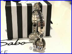 Thomas Sabo Vintage Silver & Black Cubic Zirconia Pave Headphones Heavy Pendant