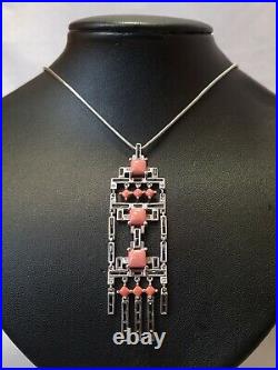 Thomas Sabo silver necklace set with Coral Black and white cubic zirconia