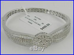 Tiara Cubic Zirconia Baguette Cluster Bangle Bracelet in Sterling Silver