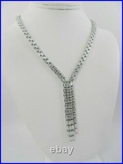 Tiara Cubic Zirconia Baguette Tassle 18 Lariat Necklace in Sterling Silver