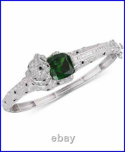 Tiara Emerald-Look Glass Stone Cubic Zirconia Panther Bangle sterling silver