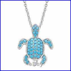 Turtle Pendant with Teal Cubic Zirconia in Sterling Silver