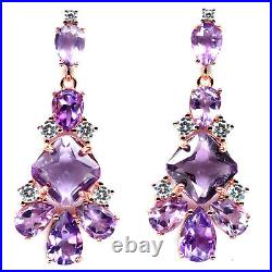 UN PURPLE AMETHYST & WHITE cubic zirconia LONG EARRINGS 925 STERLING SILVER