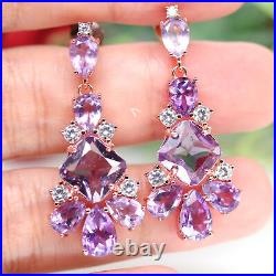 UN PURPLE AMETHYST & WHITE cubic zirconia LONG EARRINGS 925 STERLING SILVER