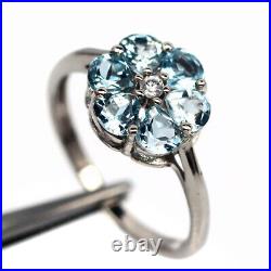 Un Aqua Blue Aquamarine & Cubic zirconia 925 Sterling Silver Ring Size 7