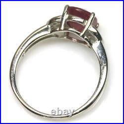 Unheated 7 x 9 mm. Red Ruby & Cubic Zirconia Ring 925 Sterling Silver Size 8