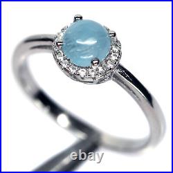 Unheated Aqua Blue Aquamarine & Cubic Zirconia Ring 925 Sterling Silver Size8.75