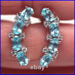 Unheated Blue Apatite & White Cubic Zirconia Earrings 925 Sterling Silver