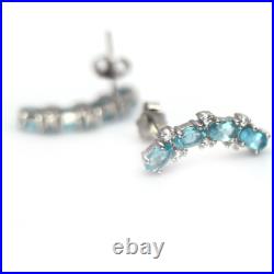 Unheated Blue Apatite & White Cubic Zirconia Earrings 925 Sterling Silver