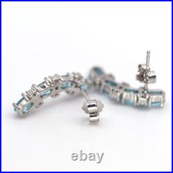 Unheated Blue Apatite & White Cubic Zirconia Earrings 925 Sterling Silver