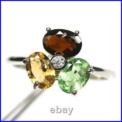 Unheated Fancy Tourmaline & Cubic Zirconia Ring 925 Sterling Silver Size 7.75
