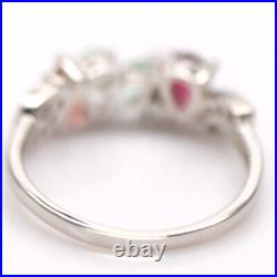 Unheated Fancy color Tourmaline & Cubic zirconia 925 Sterling Silver Ring Size 9