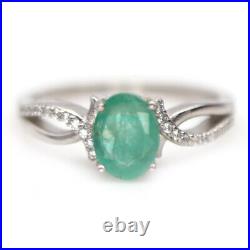 Unheated Green Emerald & Cubic zirconia 925 Sterling Silver Ring Size 7.75