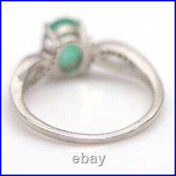 Unheated Green Emerald & Cubic zirconia 925 Sterling Silver Ring Size 7.75