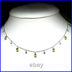 Unheated Green Peridot & Cubic Zirconia Necklace 18 925 Sterling Silver