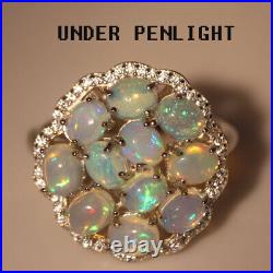 Unheated Multicolor Opal & Cubic zirconia 925 Sterling Silver Ring Size 8