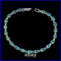 Unheated Oval Apatite 5x4mm Cz White Gold Plate 925 Sterling Silver Bracelet 7.5
