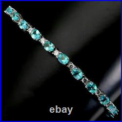Unheated Oval Apatite 5x4mm Cz White Gold Plate 925 Sterling Silver Bracelet 7.5