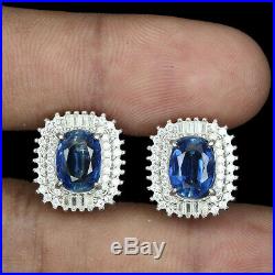 Unheated Oval Blue Kyanite 9x7mm Cubic Zirconia 925 Sterling Silver Earrings