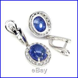 Unheated Oval Blue Tanzanite 11x9mm Cubic Zirconia 925 Sterling Silver Earrings