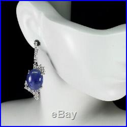 Unheated Oval Blue Tanzanite 16x12mm Cubic Zirconia 925 Sterling Silver Earrings
