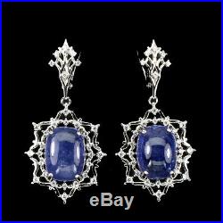 Unheated Oval Blue Tanzanite 16x12mm Cubic Zirconia 925 Sterling Silver Earrings
