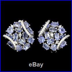 Unheated Oval Blue Tanzanite 5x3mm Cubic Zirconia 925 Sterling Silver Earrings