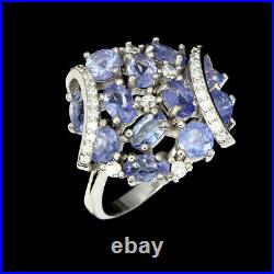 Unheated Oval Blue Tanzanite 5x3mm Cubic Zirconia 925 Sterling Silver Ring 7