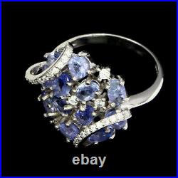 Unheated Oval Blue Tanzanite 5x3mm Cubic Zirconia 925 Sterling Silver Ring 7