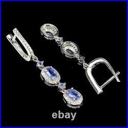 Unheated Oval Blue Tanzanite 6x4mm Cubic Zirconia 925 Sterling Silver Earrings