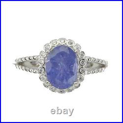 Unheated Oval Blue Tanzanite 8x6mm White Cubic Zirconia 925 Sterling Silver Ring