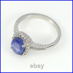 Unheated Oval Blue Tanzanite 8x6mm White Cubic Zirconia 925 Sterling Silver Ring