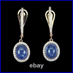 Unheated Oval Blue Tanzanite 9x7mm Cubic Zirconia 925 Sterling Silver Earrings