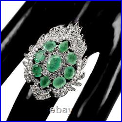 Unheated Oval Emerald 7x5mm Cz 14K White Gold Plate 925 Sterling Silver Big Ring