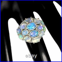 Unheated Oval Fire Opal Rainbow Full Flash 7x5mm Cz 925 Sterling Silver Ring