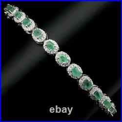 Unheated Oval Green Emerald 4x3mm Cubic Zirconia 925 Sterling Silver Bracelet