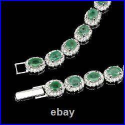 Unheated Oval Green Emerald 4x3mm Cubic Zirconia 925 Sterling Silver Bracelet