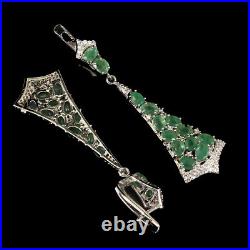 Unheated Oval Green Emerald 5x4mm Cubic Zirconia 925 Sterling Silver Earrings