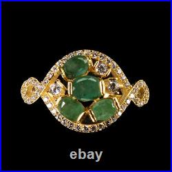 Unheated Oval Green Emerald 5x4mm Cubic Zirconia 925 Sterling Silver Ring Size 7