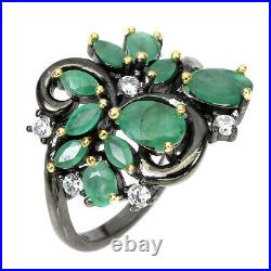 Unheated Oval Green Emerald 6x4mm Cubic Zirconia 925 Sterling Silver Ring