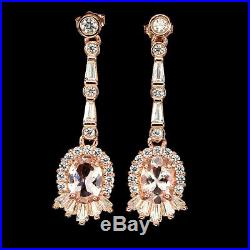 Unheated Oval Pink Morganite 7x5mm Cubic Zirconia 925 Sterling Silver Earrings
