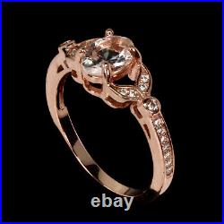 Unheated Oval Pink Morganite 7x5mm Cz Fose Gold Plate 925 Sterling Silver Ring