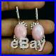 Unheated Oval Pink Opal 16x12mm Cubic Zirconia 925 Sterling Silver Earrings