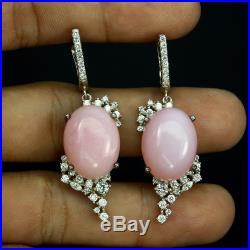 Unheated Oval Pink Opal 16x12mm Cubic Zirconia 925 Sterling Silver Earrings