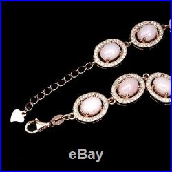 Unheated Oval Pink Opal 8x6mm Cubic Zirconia 925 Sterling Silver Bracelet 8 Inch