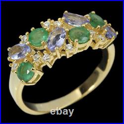 Unheated Oval Tanzanite Emerald Cz 14K Gold Plate 925 Sterling Silver Ring